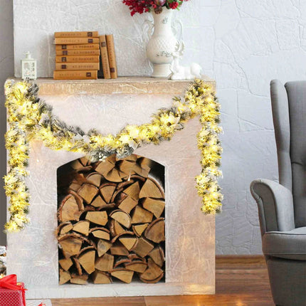 2.8M Pre-Lit Flocked Christmas Garland Artificial Garland Battery Operated Timer