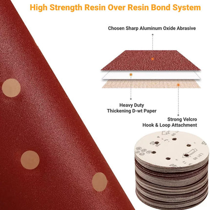 100x 150mm 6-Hole Sanding Discs 60 Grit Hook and Loop Orbital Sander Pad