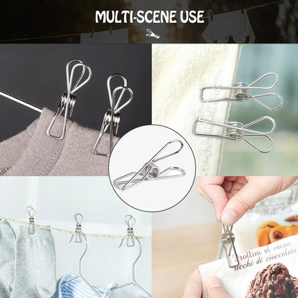 50 pegs Stainless Steel Clothes Hanging Clips Pins Laundry Windproof Clamp