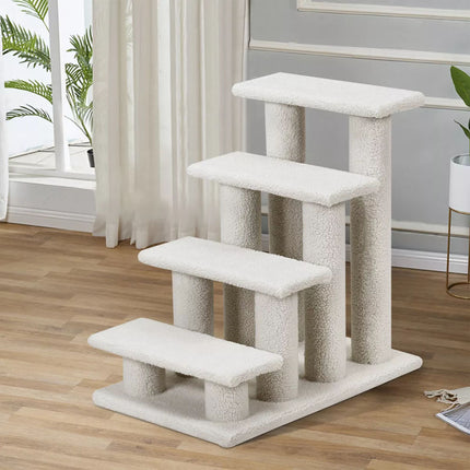 4-Step Pet Stairs Carpeted Ladder Ramp 8 Scratching Post Cat Tree Climber