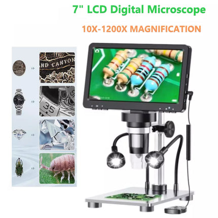 7" LCD Digital Microscope 10-1200X 1080P Coin Magnifier for Adults