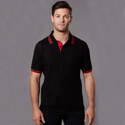 Polo Shirts Mens Top Contrast Short Sleeve Cotton Blend Sports Team Breathable Black-Red