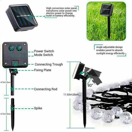 Solar Globe String LED Lights Bulb Waterproof Fairy Outdoor Festoon Garden Decor