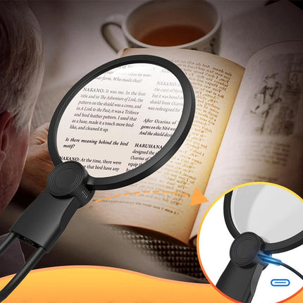 Magnifying Glass 5X With 24 LED Lights Adjustable Neck Bracket Reading Craft