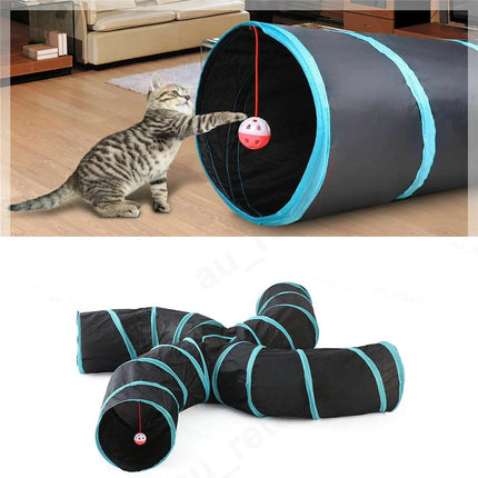 Cat Kitten Puppy 4-Way Tunnel Play Toy Foldable Funny Exercise Tunnel Rabbit Pet