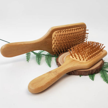 Bamboo Hair Brush Pneumatic Massage Comb Small Spherical Wooden Pins healthy （1 x Large Square Comb）