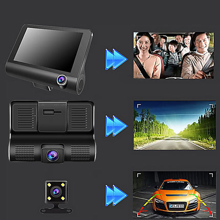 1080P Car DVR 4" 3 Lens Dash Cam Front and Rear Video Recorder Camera G-sensor