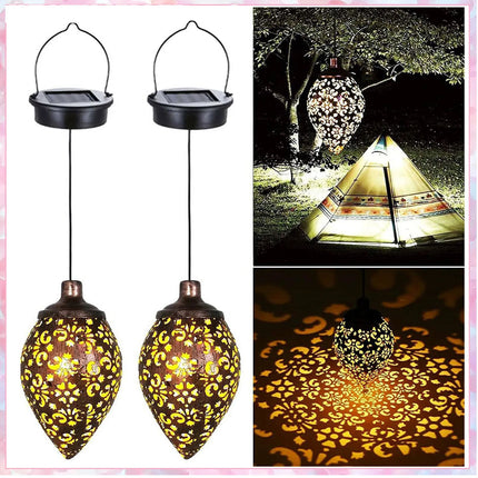 2 Solar Powered LED Morrocan Lantern Light Hanging Lamp Garden Outdoor Landscape