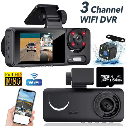 1080P Car Dash Camera DVR Video Recorder Front/Inside/Rear Three Cam G-sensor