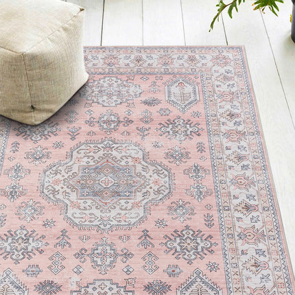 Washable Tribal Pattern Floor Rug Pink Large Mat for Household Dining Room 160*230cm