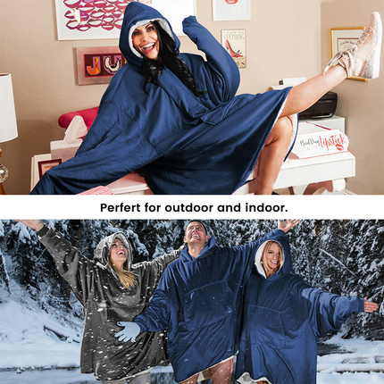 Unisex Adult Pajamas Blanket Hoodie Large Pocket Cozy Winter Soft Fleece