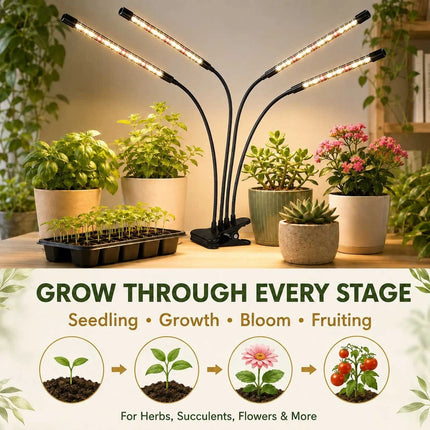 80 LED Grow Light 4 Head Full Spectrum Indoor Plant Lamp Timer USB Dimmable