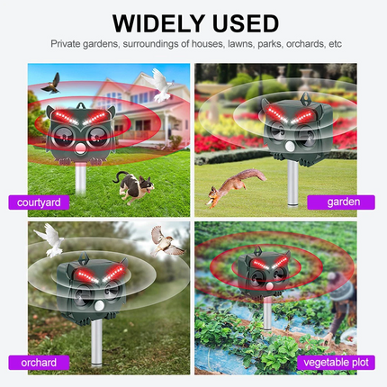 Solar Powered Ultrasonic Bird Repeller Outdoor Animal Deterrent Garden Device