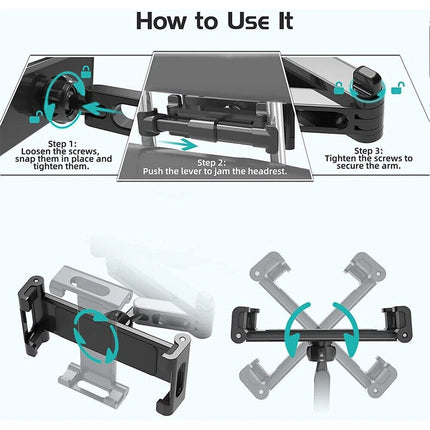 Extendable Car Back Seat Headrest Long Mount Universal Holder iPad Tablet Rotate