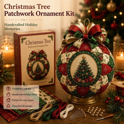 DIY Christmas Tree Patchwork Ornament Kit – Holiday Craft Sewing Kit for Beginners and Adults