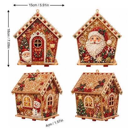 3D Wooden House Christmas Pearl Diamond Art Kit, Christmas Diamond Painting Kits