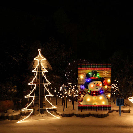 LED Christmas Lighted Garden Flag Snowman Xmas Solar Light Outside Decor Snowman