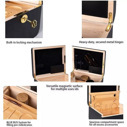 Wooden Storage Chest with Movable Tray Wood Locking Stash Box Rolling Tray Gift