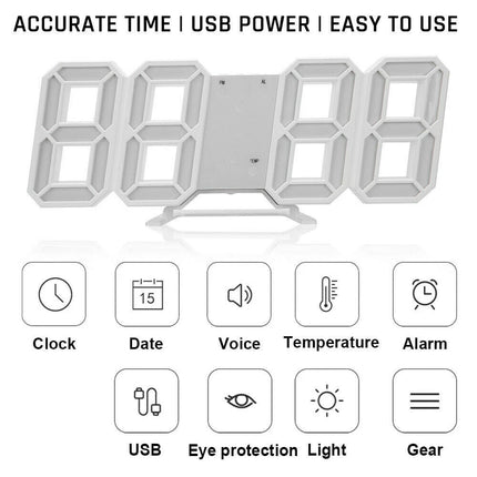 LED Digital Wall Clock Alarm USB Date Temperature Table Desktop Home Decoration