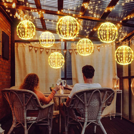 25*25 Warm Lights Christmas Foldable Metal Hanging Sphere Lights Outdoor Display Ball Lights