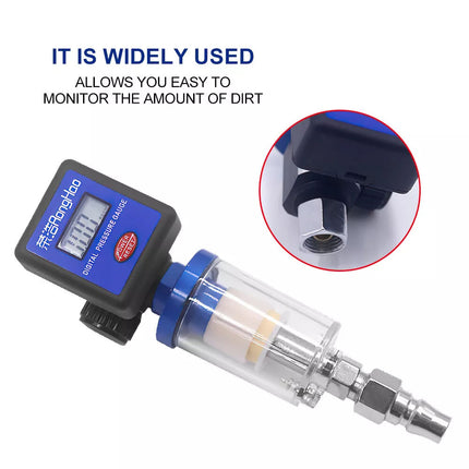 Spray Gun Digital Paint Air Pressure Regulator Gauge Water Trap Filter Tool