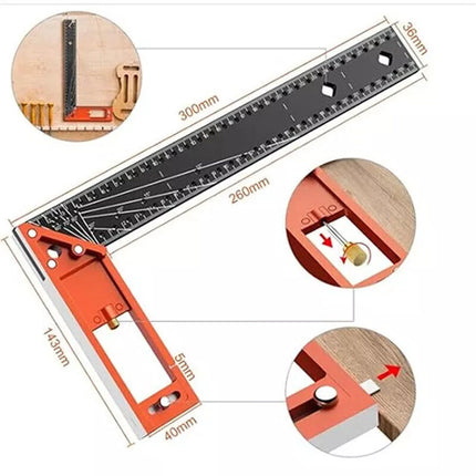 Woodworking Square Ruler, 2025 New Multi-angle Measuring Ruler (Red-30cm)