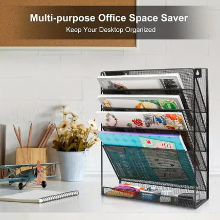 5 Tier Iron File Organiser Desktop Shelf Office File Storage Rack Desk Organizer
