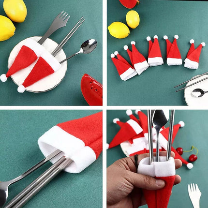 20Pcs Red Hat Santa Cutlery Christmas Knife Bag Xmas Fork Holder Décor