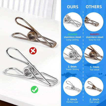 50 pegs Stainless Steel Clothes Hanging Clips Pins Laundry Windproof Clamp
