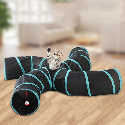 Cat Kitten Puppy 4-Way Tunnel Play Toy Foldable Funny Exercise Tunnel Rabbit Pet