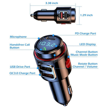 Bluetooth Adapter Car Wireless FM Radio FM Transmitter PD Dual USB Charger MP3