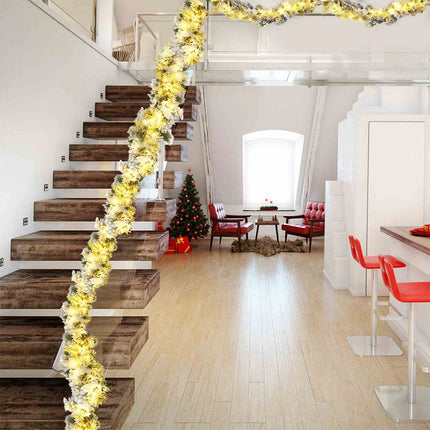 2.8M Pre-Lit Flocked Christmas Garland Artificial Garland Battery Operated Timer