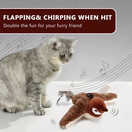 Pet Flapping Wings Sparrow Electronic Interactive Flying Bird Cat Toy Hanging CG （Sparrow）