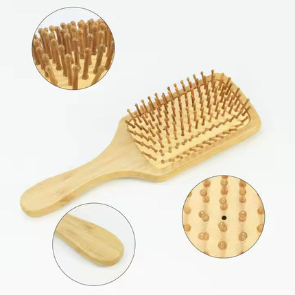 Bamboo Hair Brush Pneumatic Massage Comb Small Spherical Wooden Pins healthy （1 x Large Square Comb）