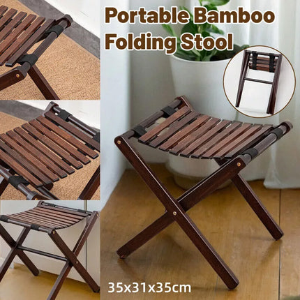 Foldable Bamboo Wooden Stool Small Portable Camping Fishing Seat Outdoor Bench