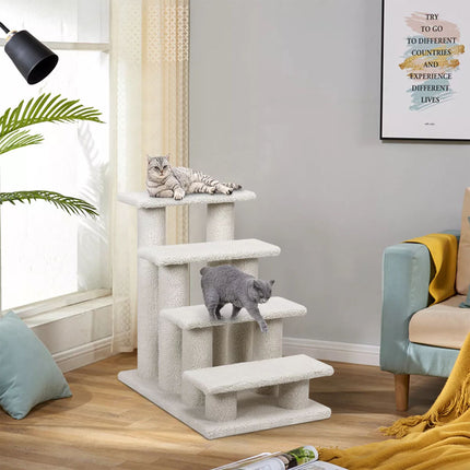4-Step Pet Stairs Carpeted Ladder Ramp 8 Scratching Post Cat Tree Climber