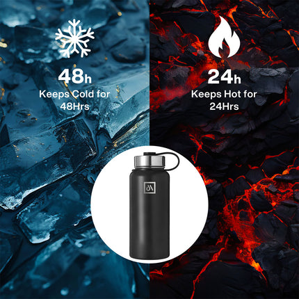 Insulated Water Bottle with 3 Replaceable Lids, Vacuum Flask