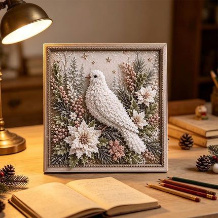 3D Christmas Fabric Poke Art Kit, DIY Punch Craft Set with Frame Decor White Dove