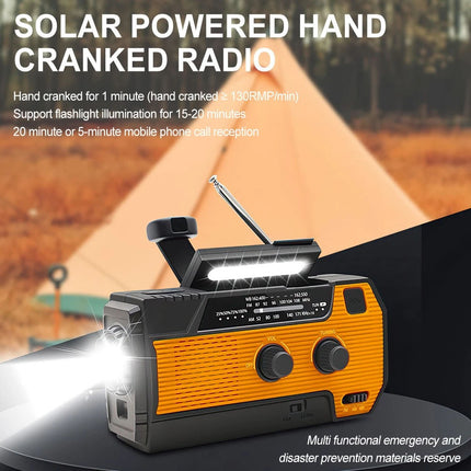 Emergency Wind Up Solar Radio Hand Crank Power Bank FMAM Charger Torch 4000mAh