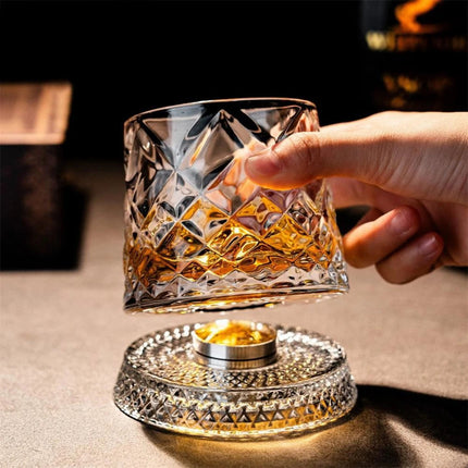 2026 New Whiskey Glasses Rotating Whisky Glass With Glass Base 360 Rotate Degree