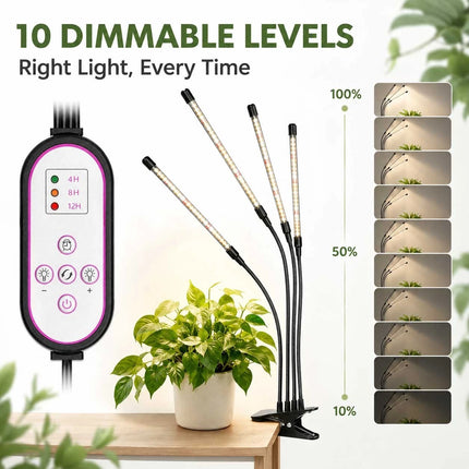 80 LED Grow Light 4 Head Full Spectrum Indoor Plant Lamp Timer USB Dimmable