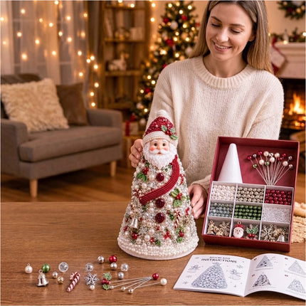 Handmade DIY Beaded Santa Tree Material Pack Festive Tabletop Decor