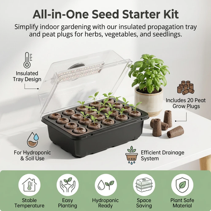 Seed Starter Tray 20 Cells Seedling Starter Kit with Grow Light Seed Germination