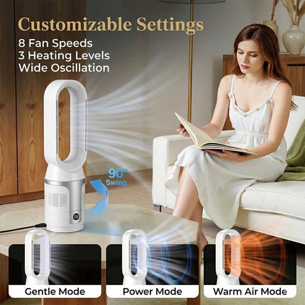White 2-in-1 Cooling & Heating Bladeless Tower Fan with Remote