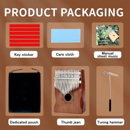 17 key Thumb Piano Mbira Mahogany Africa Finger Percussion Instrument