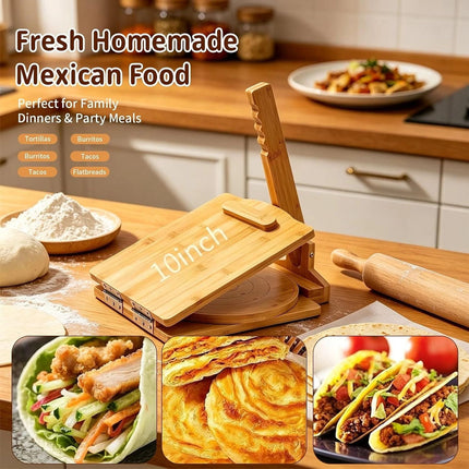 10 Inches Wooden Tortilla Press with Rolling Pin & 50 Pcs Parchment Paper