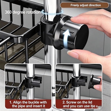 Kitchen Sink Faucet Organizer Space Aluminum Rustproof Dish Sponge Holder