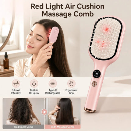 Electric Misting Air Cushion Hair Brush Steam Styling Tool Scalp Massage Comb Pink