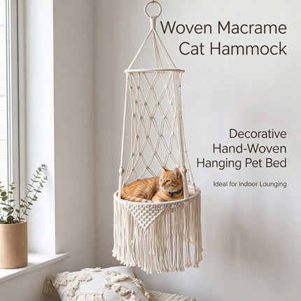 Macrame Hand Woven Hanging Pet Cat Hammock Swing Bed Nest Boho Hanging Basket