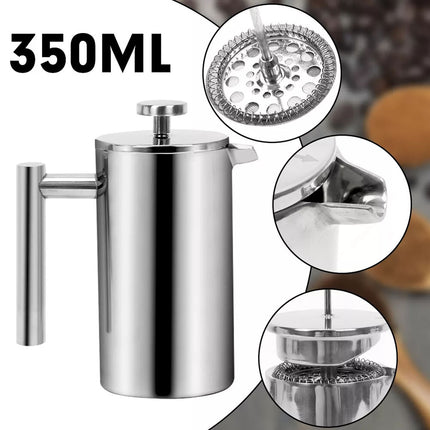 Insulated Coffee Tea Plunger 350ml French Press Stainless Steel